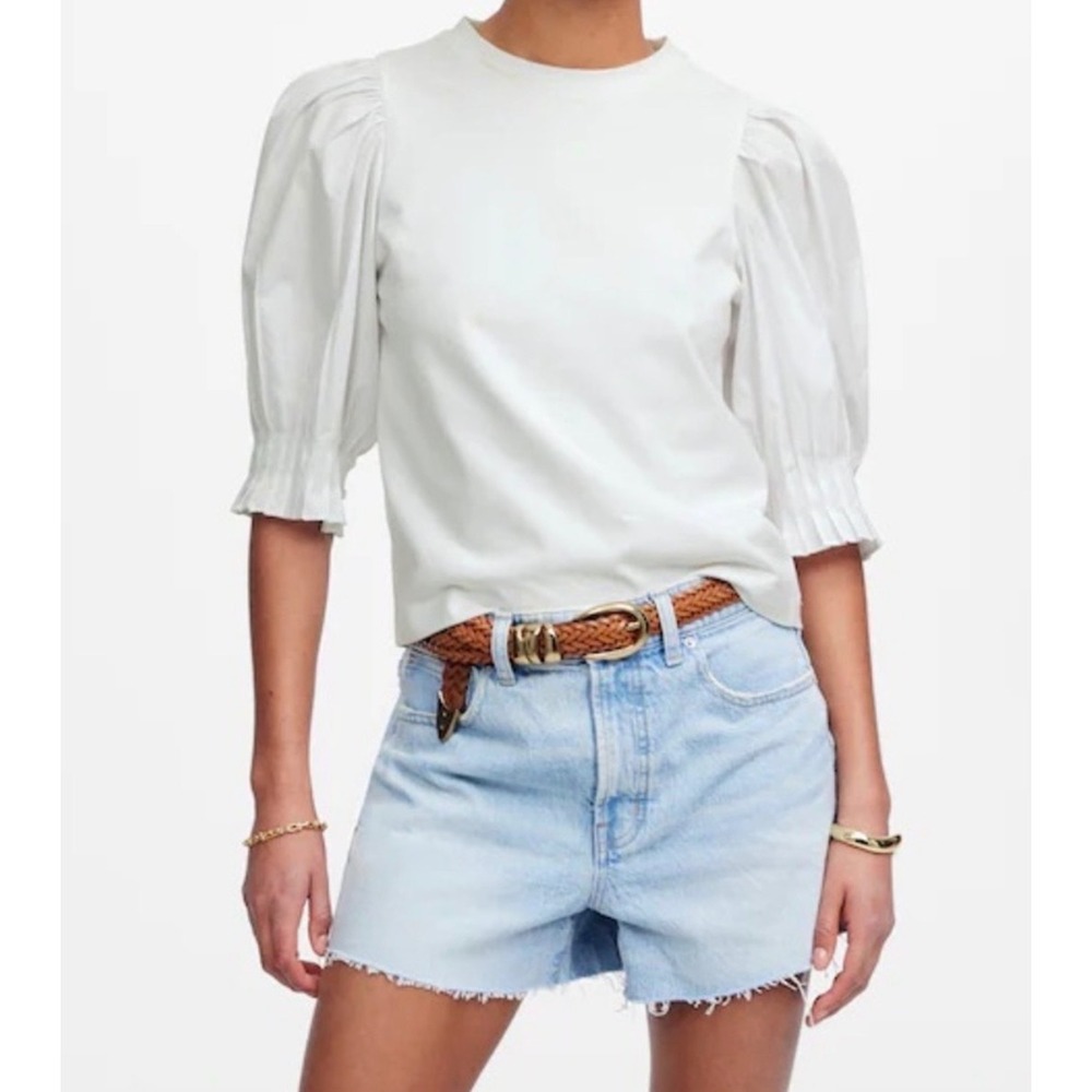 Madewell Womens Puffed Sleeve Tee White Cotton Crewneck Top NV971 Size XS NEW